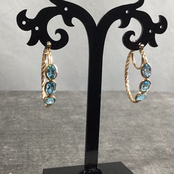 Jewelry - 14k Blue Topaz Hoop Earrings